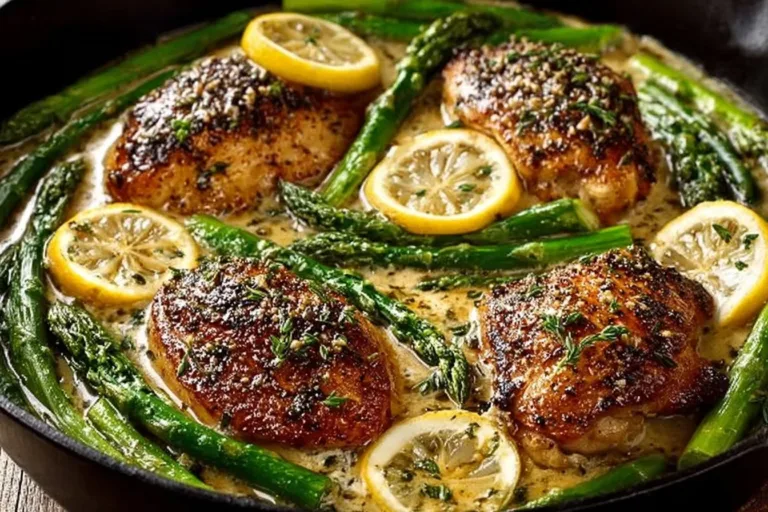 Creamy lemon chicken dish with tangy sauce and fresh herbs