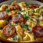 Delicious Crockpot Pierogi Casserole served warm in a bowl