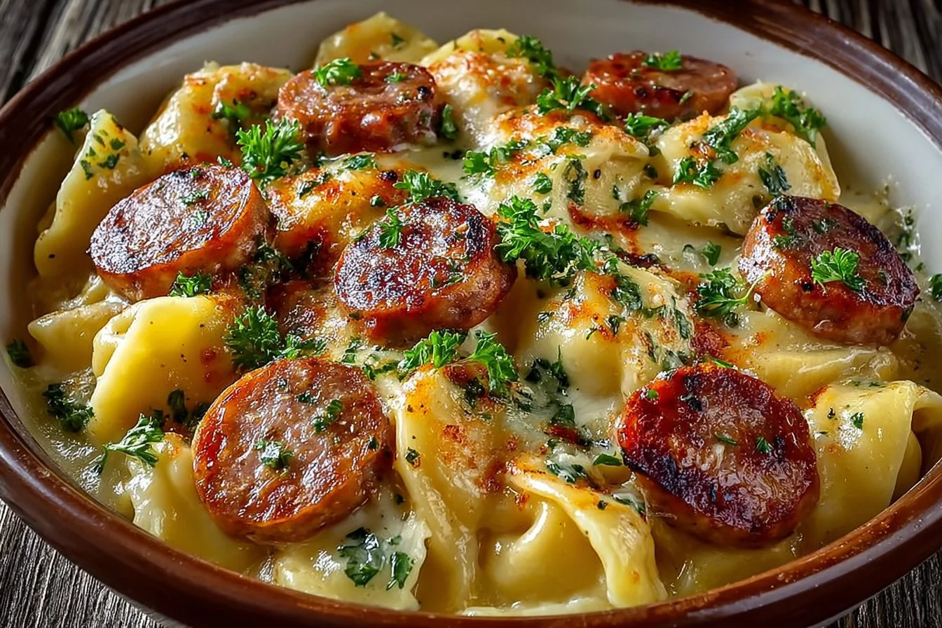 Delicious Crockpot Pierogi Casserole served warm in a bowl