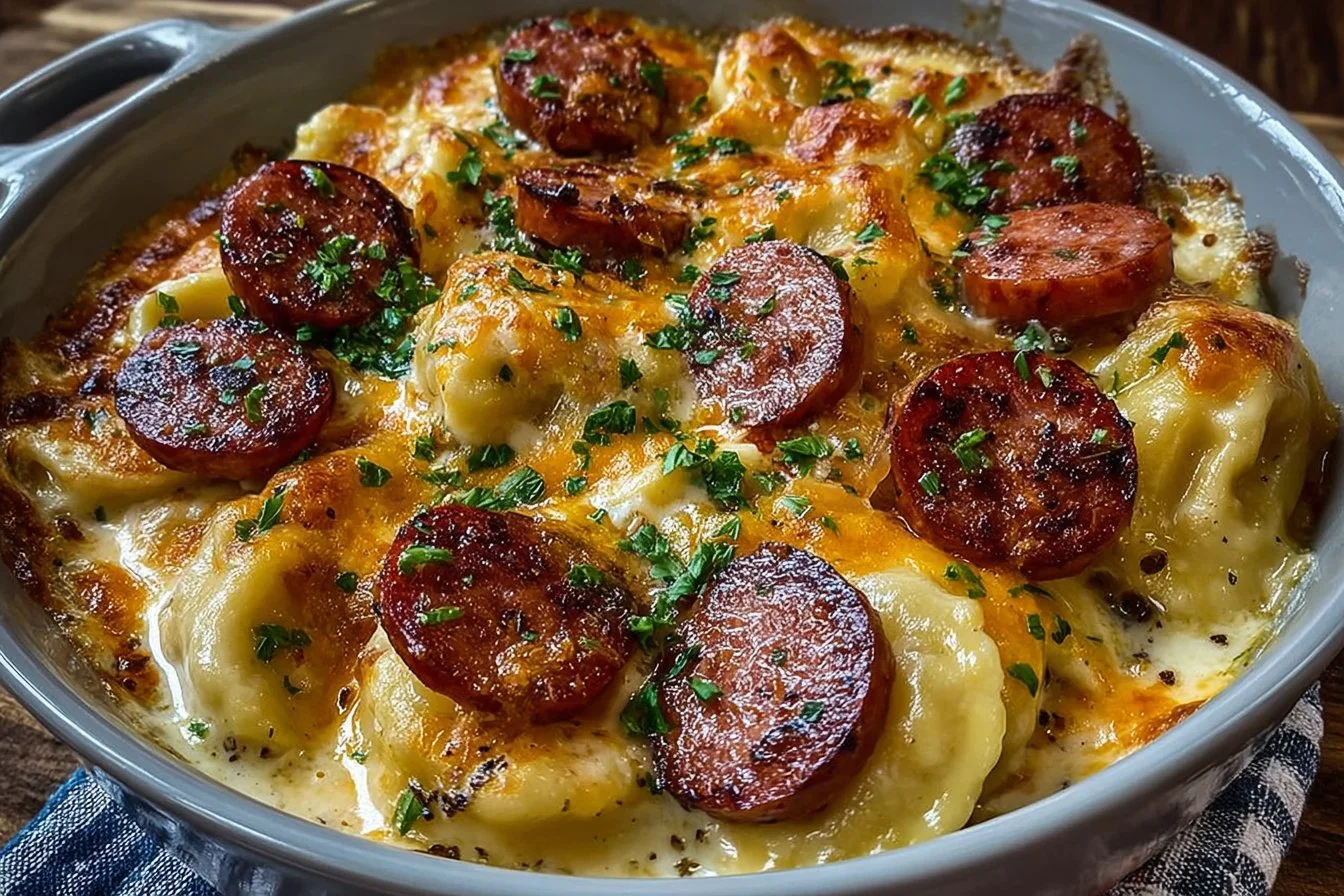 Crockpot Pierogi Casserole with Kielbasa