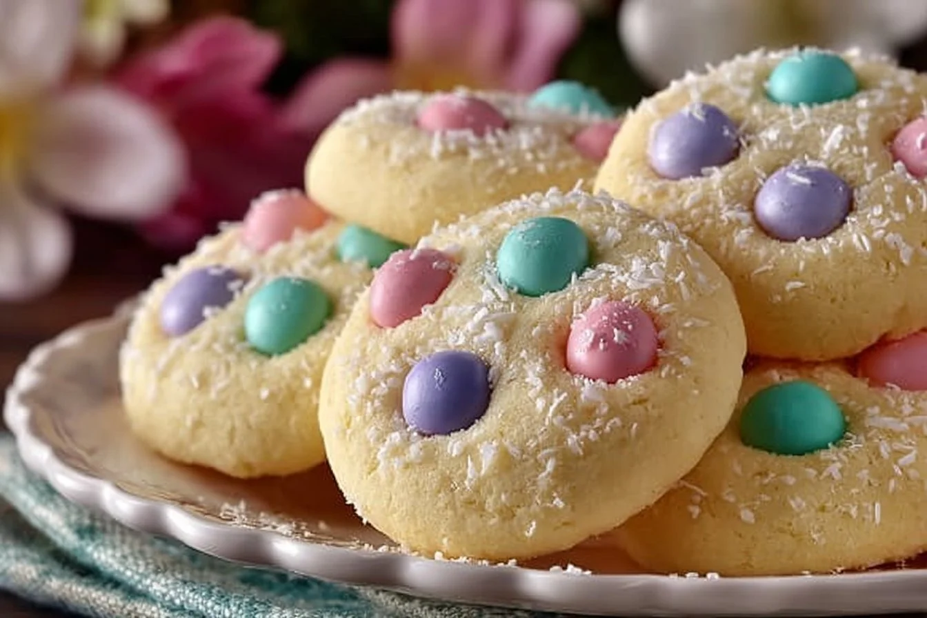 Easter Bunny Cookies designed as colorful button shapes for a festive touch