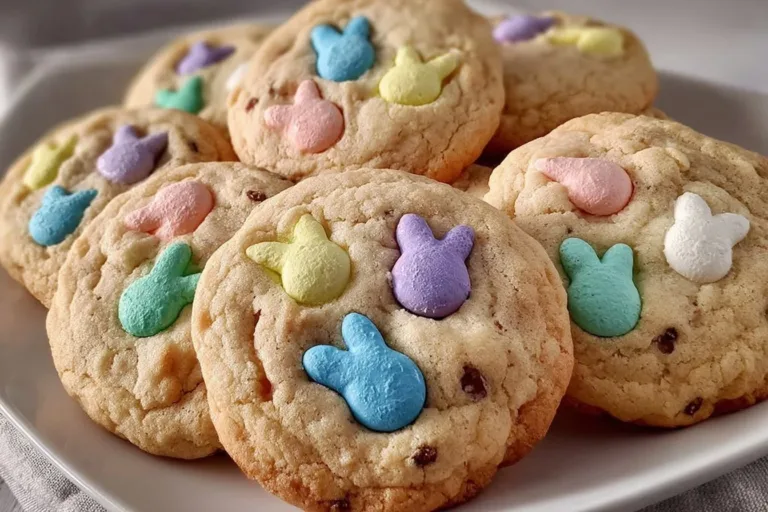 Colorful decorated Easter cookies shaped like bunnies and eggs
