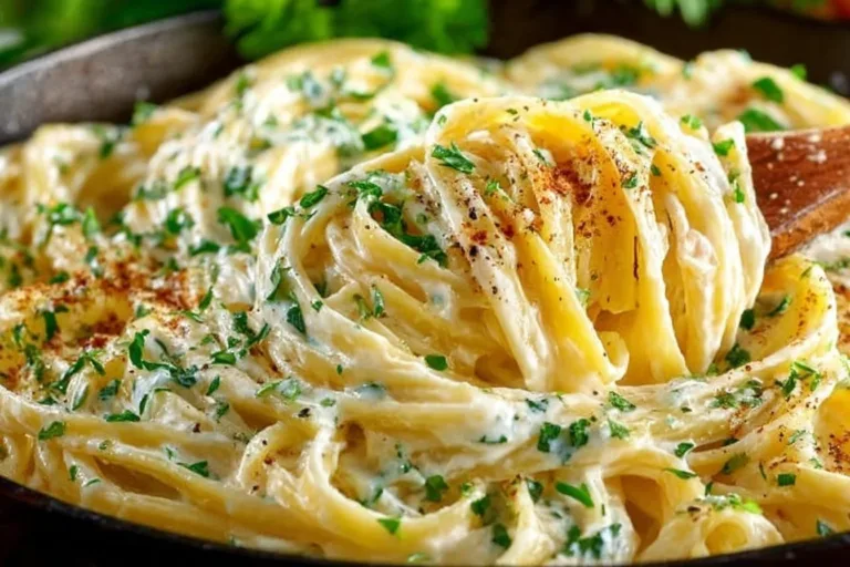 Delicious homemade easy Alfredo sauce served over pasta