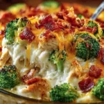 Easy low carb chicken casserole topped with cheese and vegetables