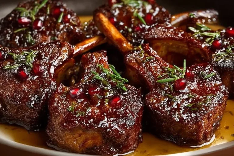 Fancy Pomegranate Lamb Chops served on a plate with garnishes