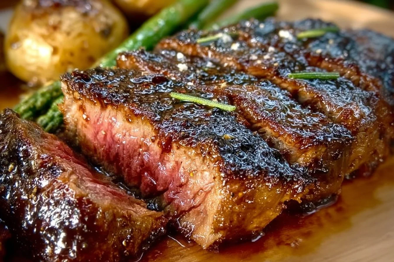 Juicy garlic balsamic brown sugar steaks with a caramelized glaze