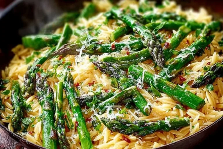 Delicious plate of Garlic Butter Orzo Pasta garnished with herbs