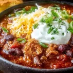 Bowl of healthy turkey chili topped with fresh herbs and spices