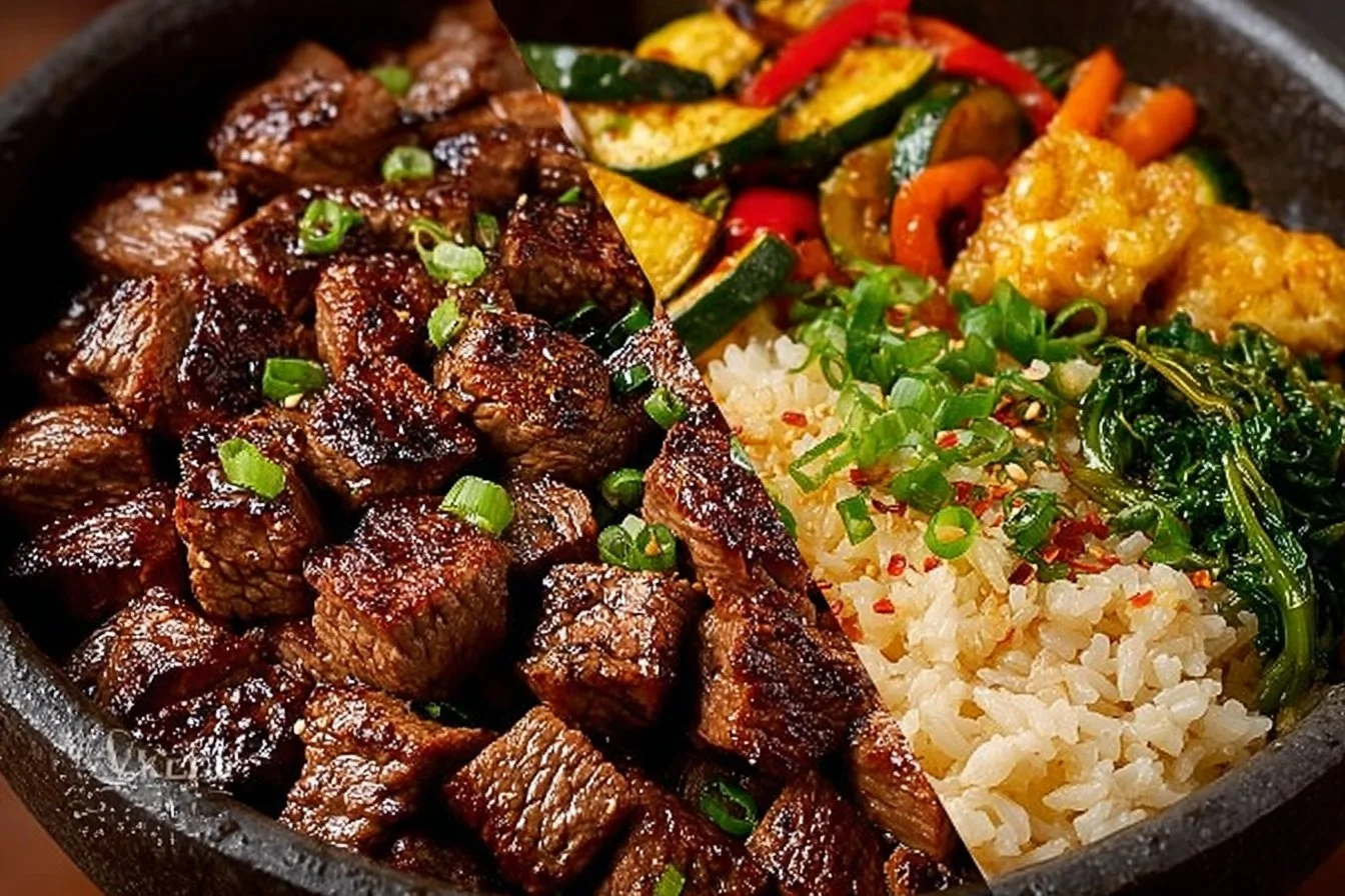 Delicious Hibachi Steak Bowl with grilled vegetables and rice