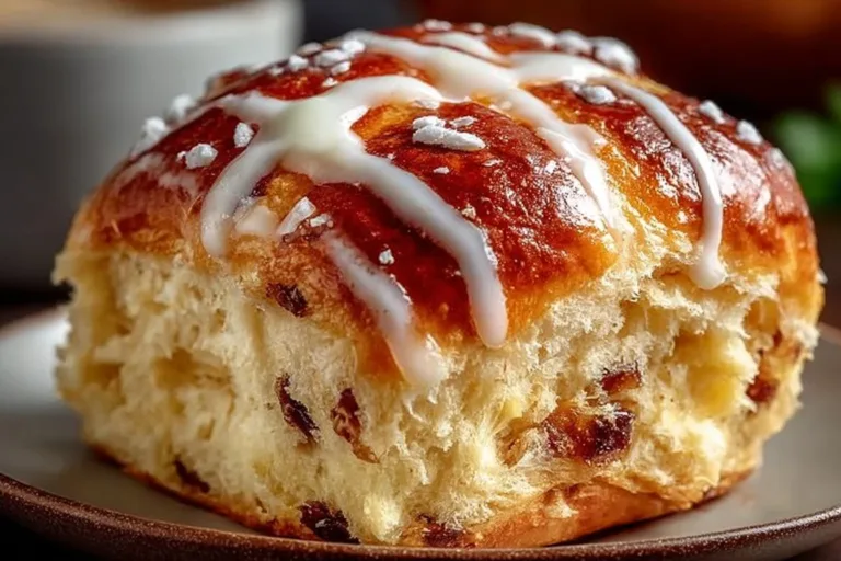 Freshly baked Hot Cross Buns with spices and currants