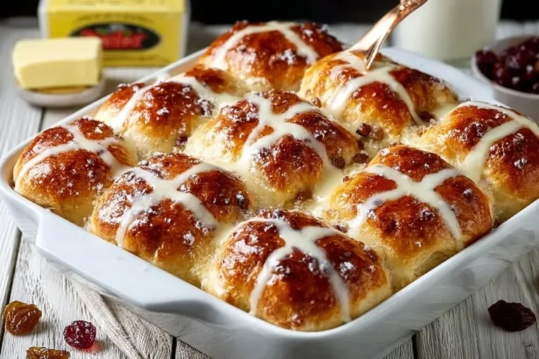 Freshly baked Hot Cross Buns with spices and currants on a cooling rack