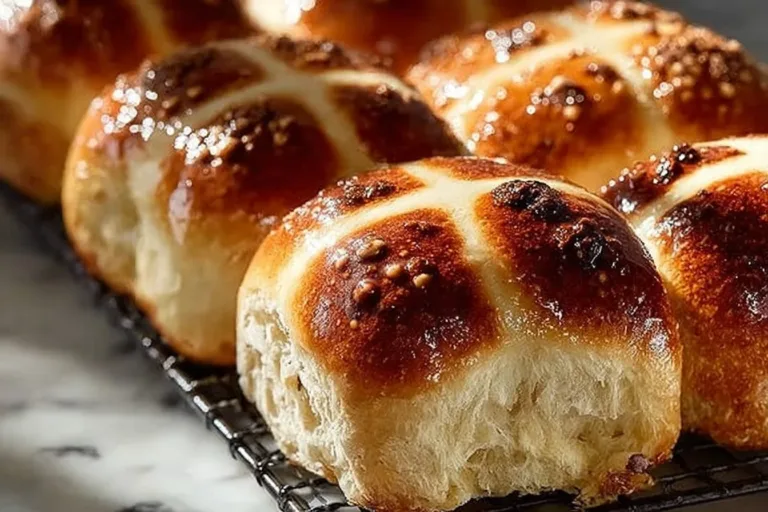 Freshly baked Hot Cross Buns with frosting on top