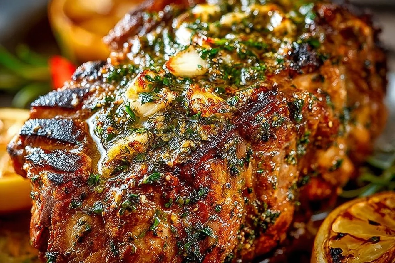 Juicy slow roasted lamb shoulder served with vegetables