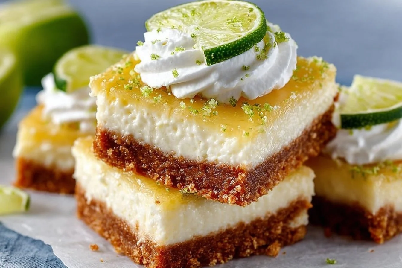 Deliciously tangy Key Lime Bars served on a white plate