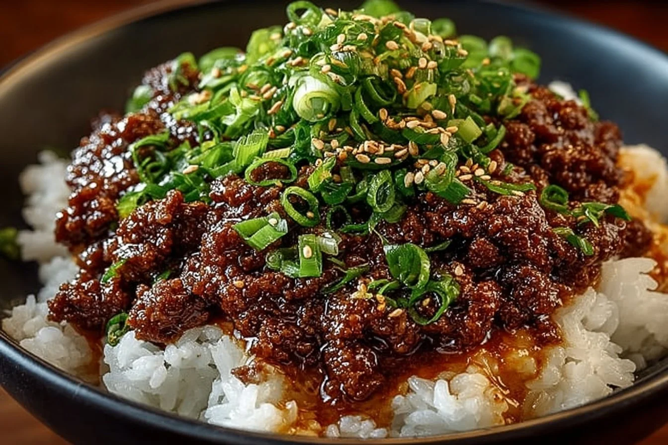 Delicious Korean Ground Beef Bowl with marinated beef and fresh vegetables