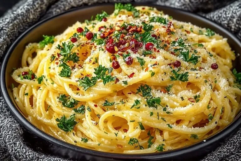 Lemon Butter Garlic Pasta dish served in a bowl with herbs and lemon zest