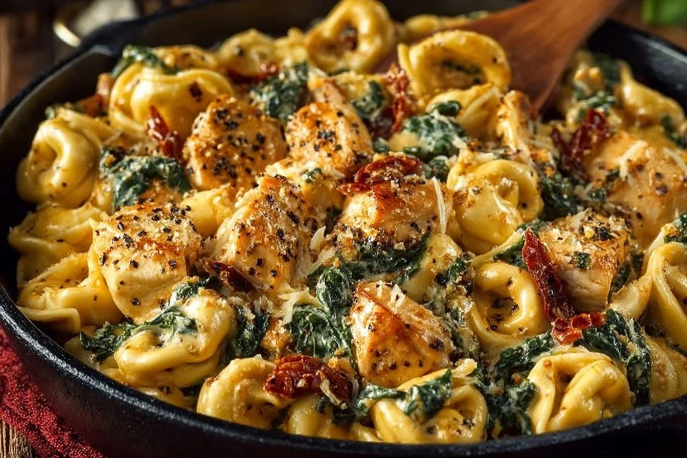 Delicious Marry Me Chicken Tortellini topped with herbs and creamy sauce