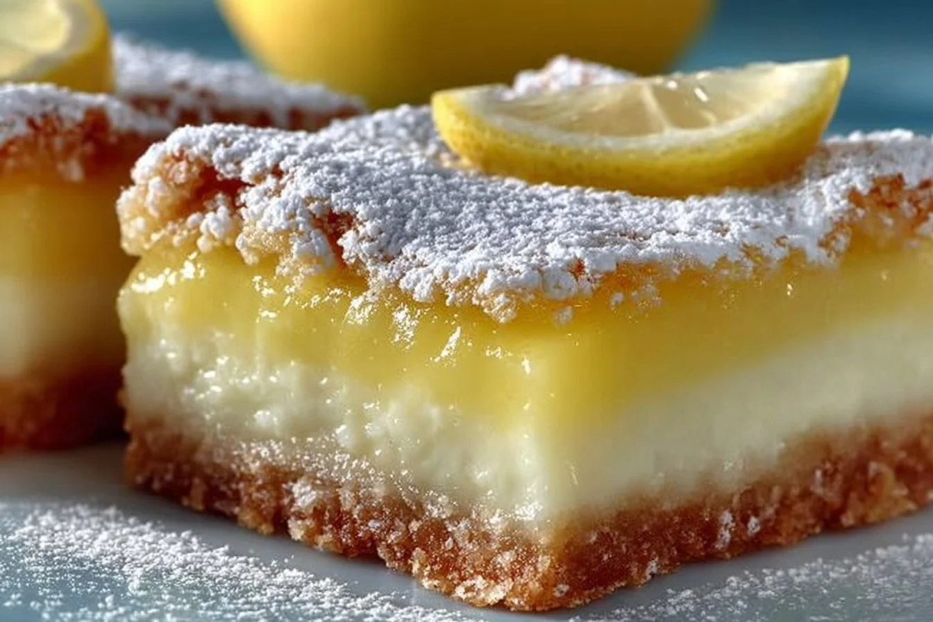 Delicious Martha Stewart lemon squares on a white plate, showcasing a perfect dessert