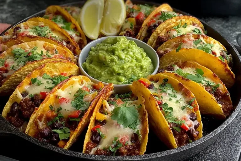 Delicious Mexican minced meat tacos served on a plate with fresh toppings