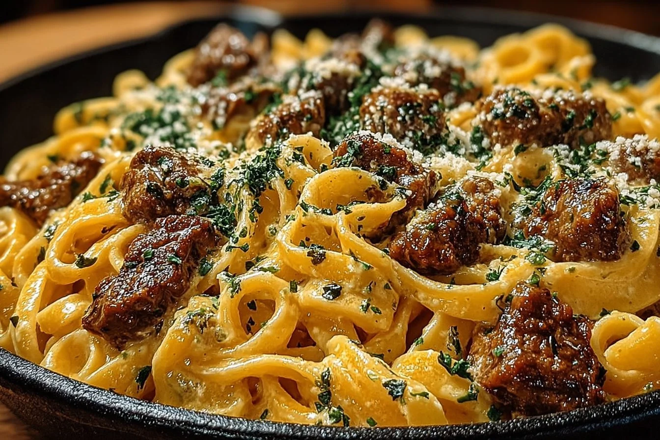 One-Pot Creamy Beef and Garlic Butter Pasta