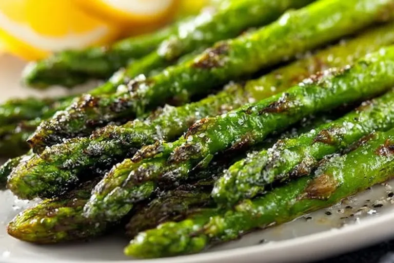 Oven roasted baked asparagus, a healthy and flavorful side dish.