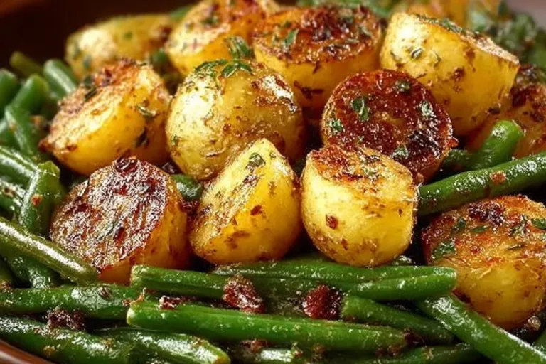 Crispy oven-roasted potatoes garnished with herbs