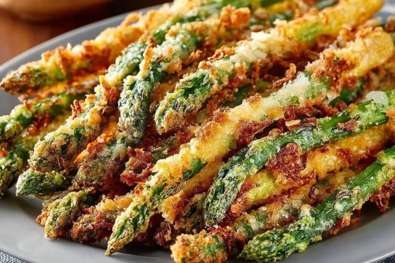 Baked Parmesan Crusted Asparagus garnished and ready to serve