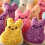 Colorful Peeps Bunny Sugar Cookies decorated for Easter celebration