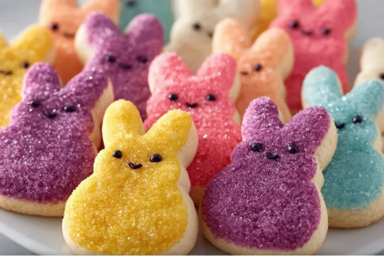 Colorful Peeps Bunny Sugar Cookies decorated for Easter celebration