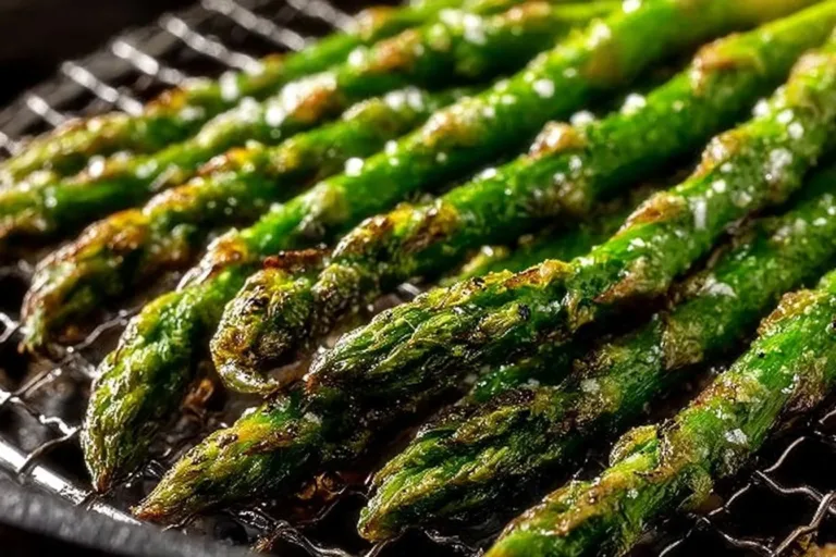 Perfectly cooked air fryer asparagus served on a plate