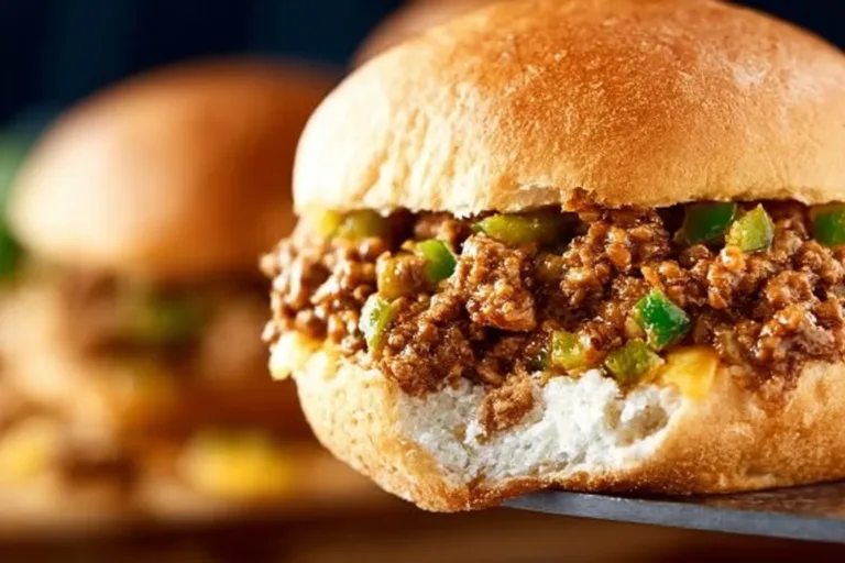 Philly cheesesteak sloppy joes served on a plate with toppings