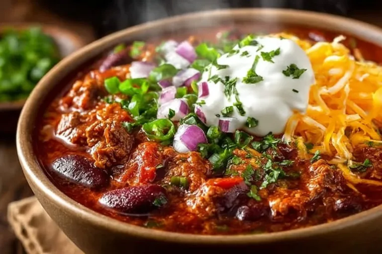 Delicious bowl of slow cooker chili served with toppings