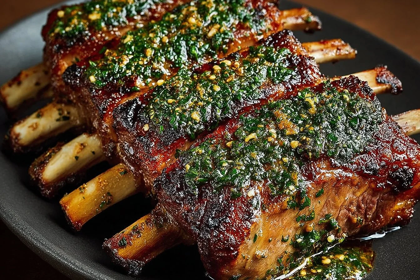 Tender and succulent rack of lamb served with herbs and spices.