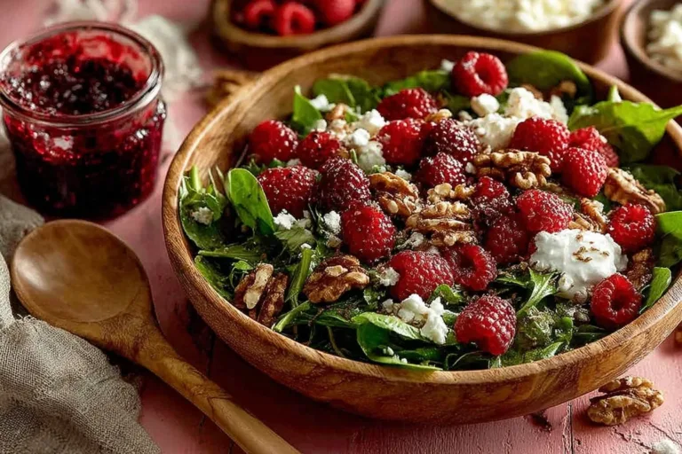 Delicious Raspberry Walnut Salad with fresh raspberries and crunchy walnuts
