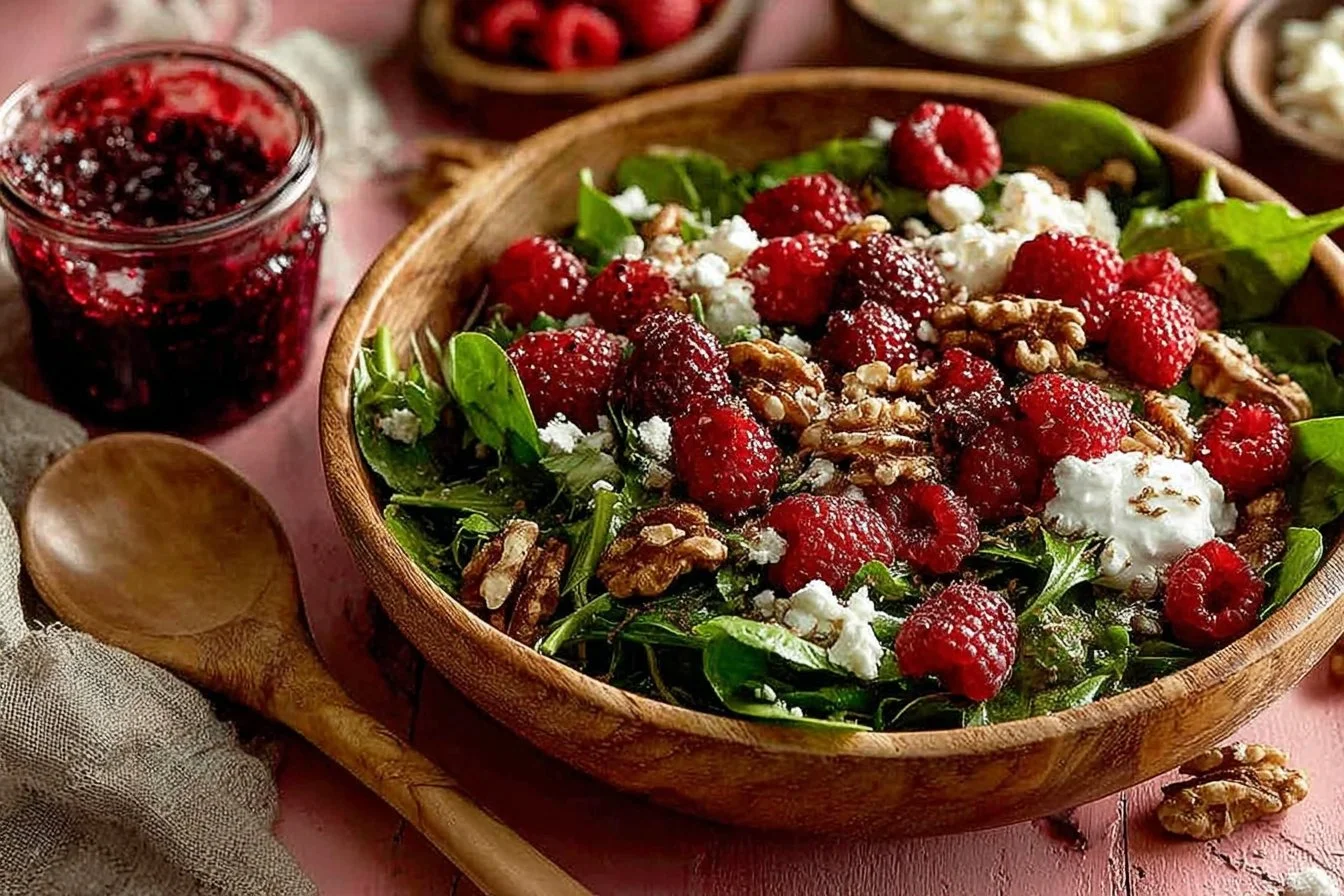 Delicious Raspberry Walnut Salad with fresh raspberries and crunchy walnuts