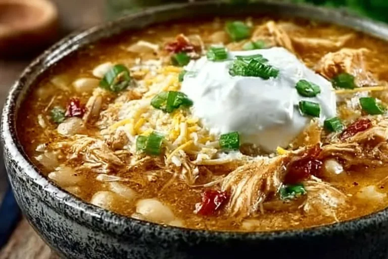 Bowl of Ruby Tuesday White Chicken Chili topped with herbs and spices.