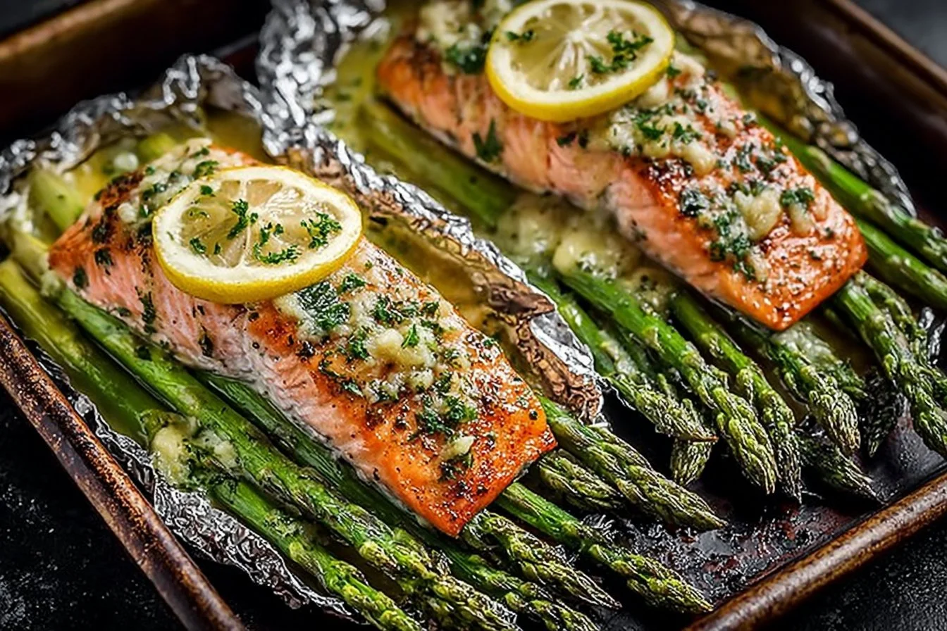 Savory salmon foil packs ready to be grilled with herbs and vegetables.