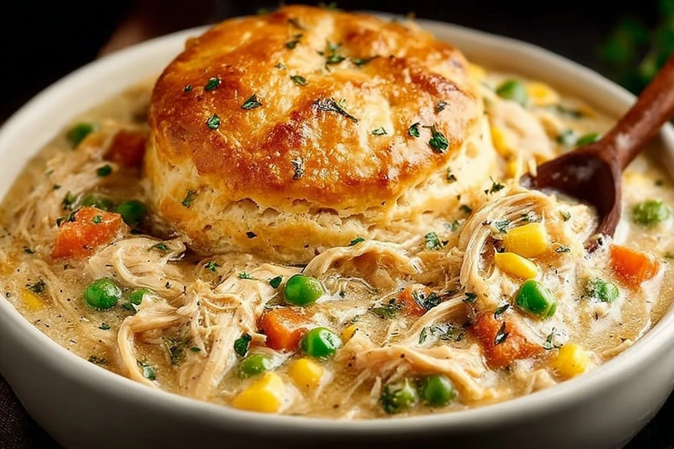 Delicious slow cooker chicken pot pie with flaky crust and savory filling