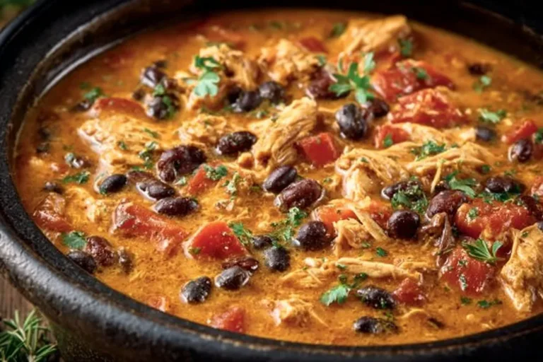 Delicious Slow Cooker Cream Cheese Crack Chicken Chili served in a bowl