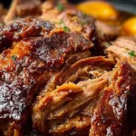 Slow cooker roast lamb with herbs and vegetables ready to serve