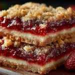 Strawberry shortcake bars topped with fresh strawberries and whipped cream