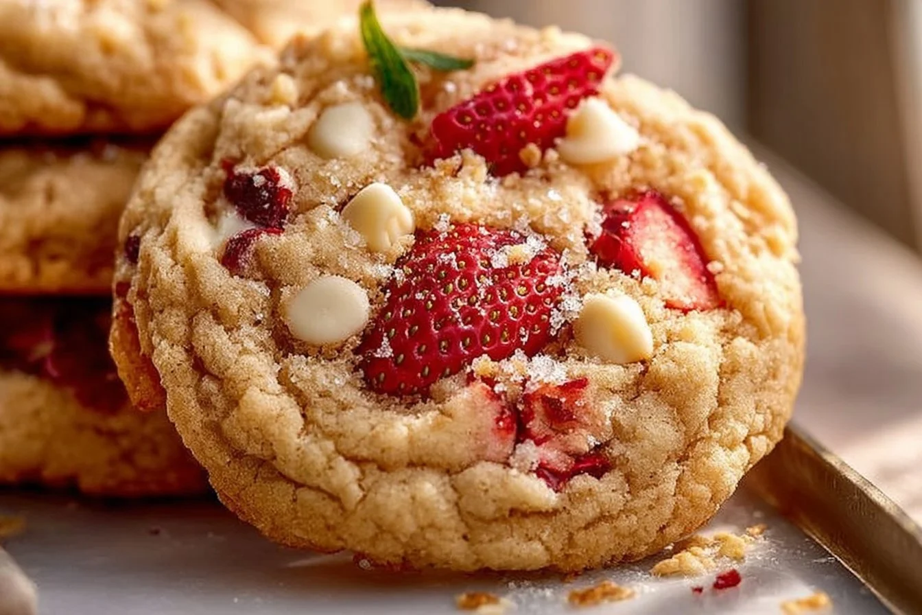 Delicious strawberry shortcake cookies with fresh strawberries and whipped cream