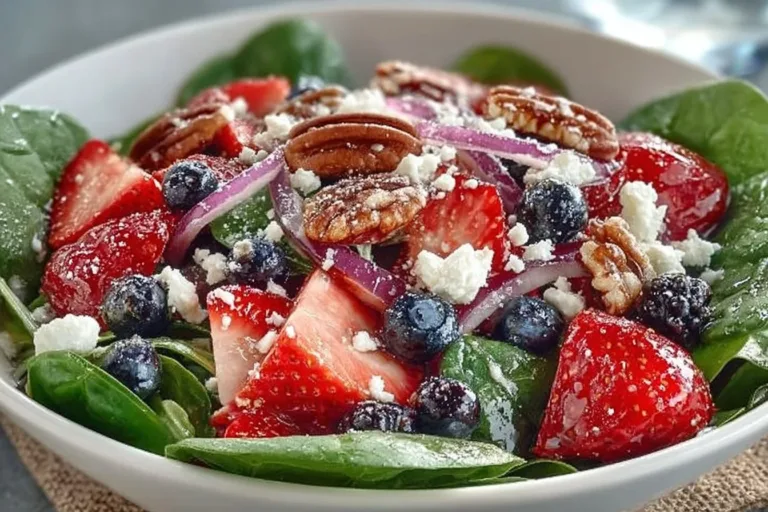Fresh Strawberry Spinach Feta Salad with vibrant greens and strawberries