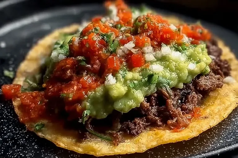 A plate of gourmet tacos with colorful toppings and fresh ingredients.