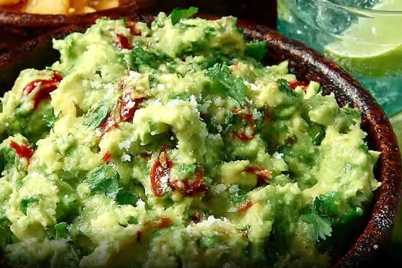 Bowl of authentic guacamole made from fresh ingredients