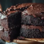 Decadent chocolate cake topped with rich chocolate frosting