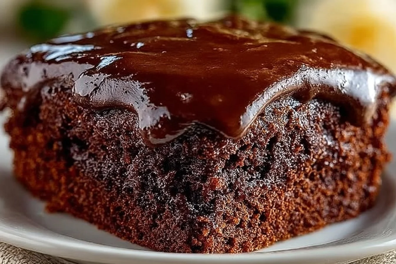 Delicious Chocolate Craving Cake topped with rich chocolate frosting