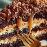 Delicious Chocolate Snickers Cake with layers of chocolate and peanuts
