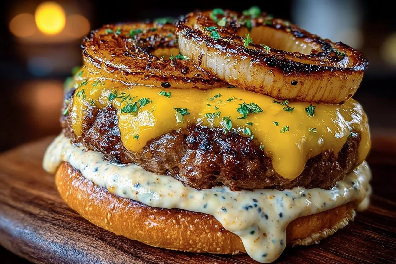 Delicious Flying Dutchman Burger with cheese and toppings