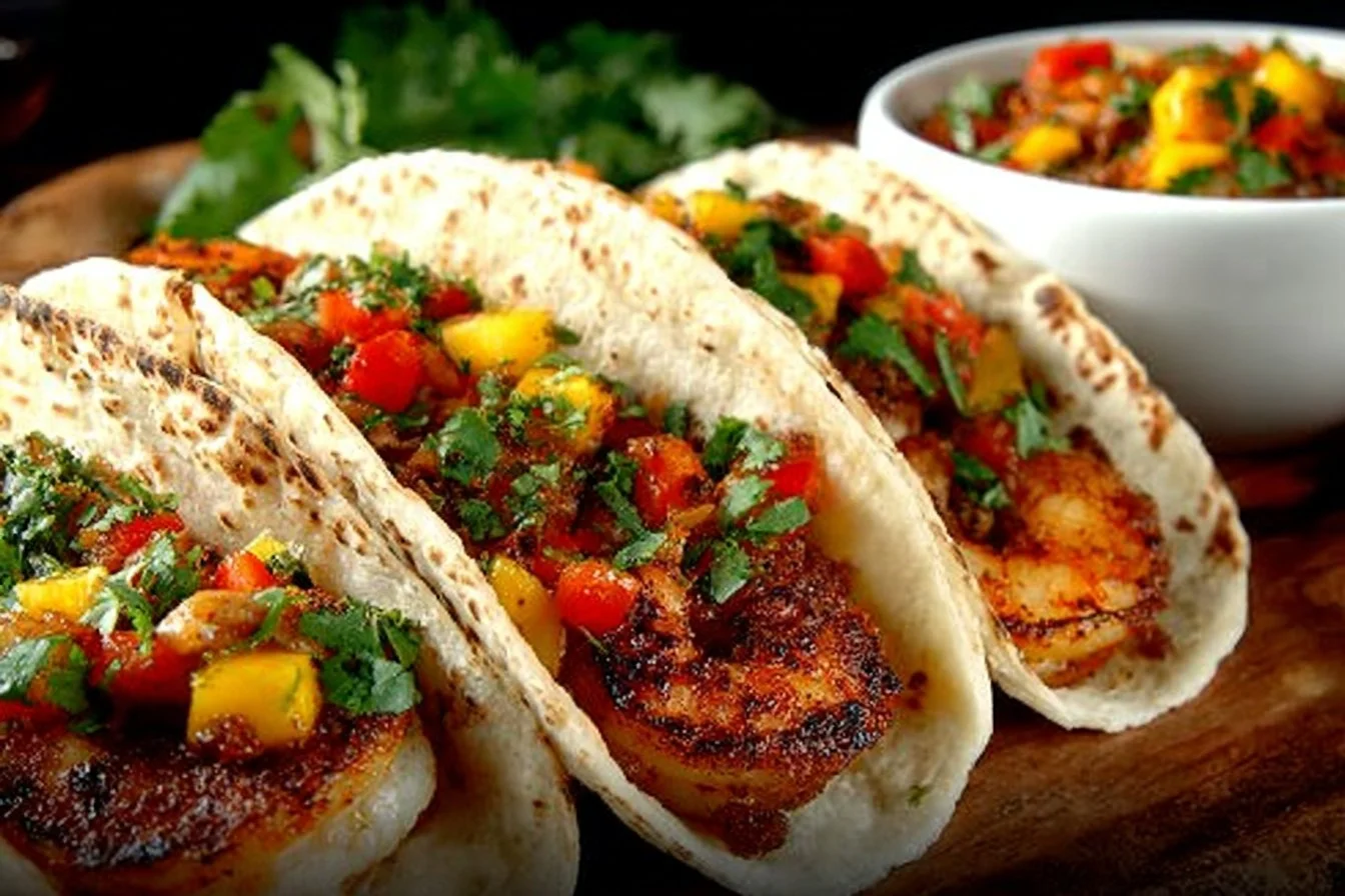 Delicious grilled shrimp tacos with vibrant mango salsa